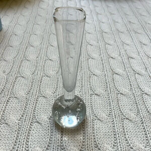 Vtg Small Glass Bud Vase square top Unique bubble bulb Design 5.5”Tall X 1 X 1
